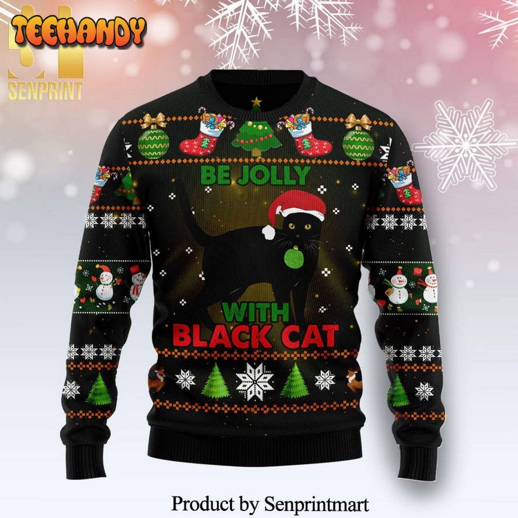 Black Cat Be Jolly Knitted Ugly Christmas Sweater