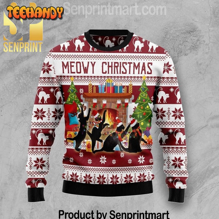 Black Cat Christmas Dancing Full Printing Ugly Xmas Sweater