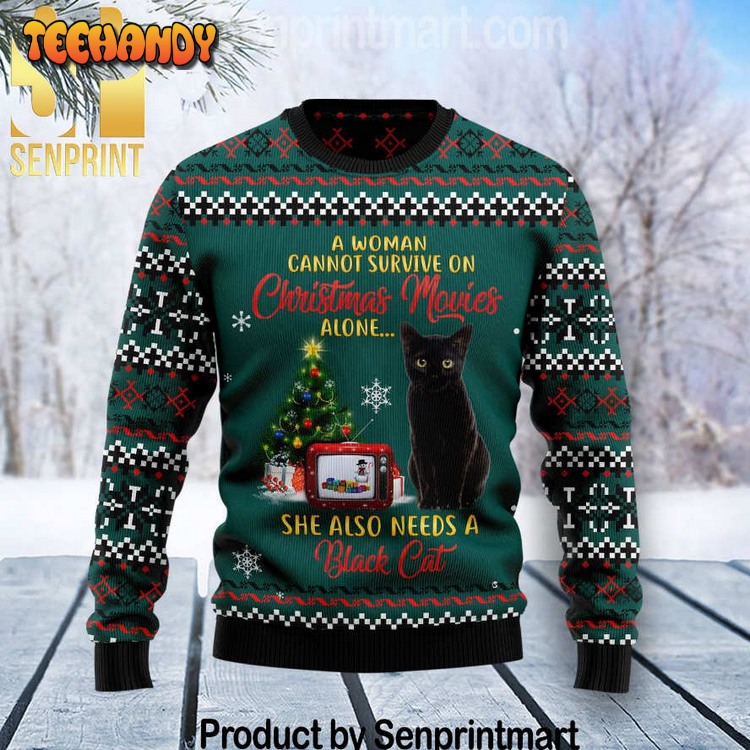 Black Cat Christmas Movie Ugly Xmas Sweater