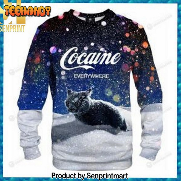 Black Cat Cocaine Everywhere For Christmas Gifts Wool Sweater