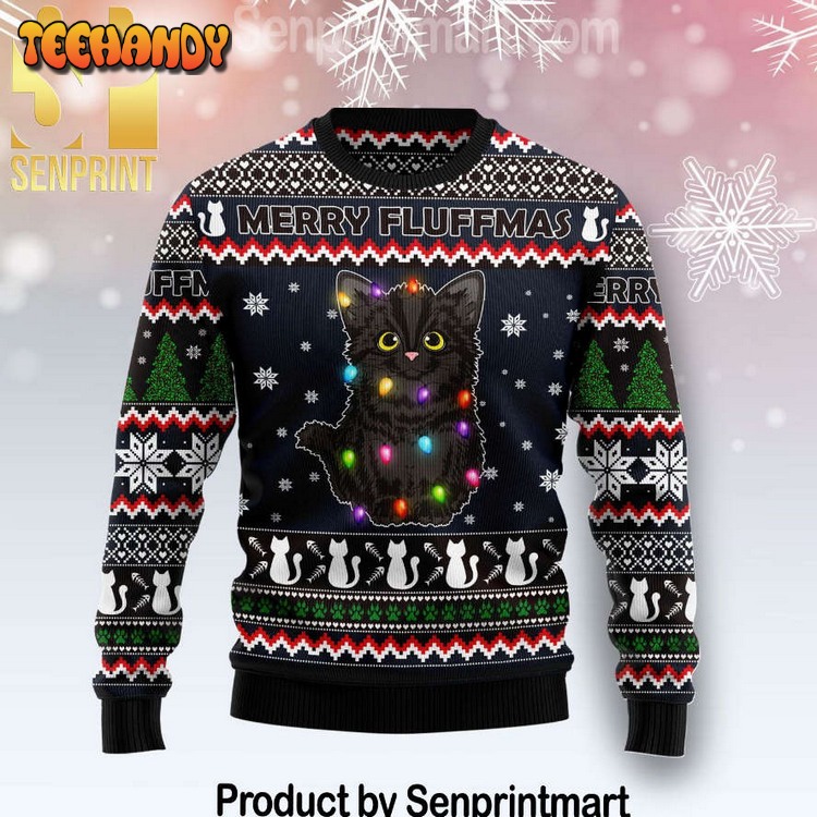 Black Cat Fluffmas 3D Holiday Knit Xmas Sweater