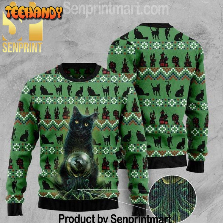 Black Cat Halloween Full Printing Ugly Xmas Sweater