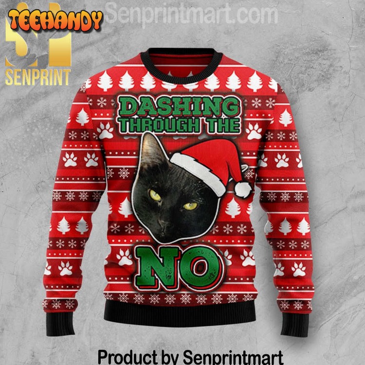 Black Cat Holiday Time Christmas Wool Knitted Xmas Sweater