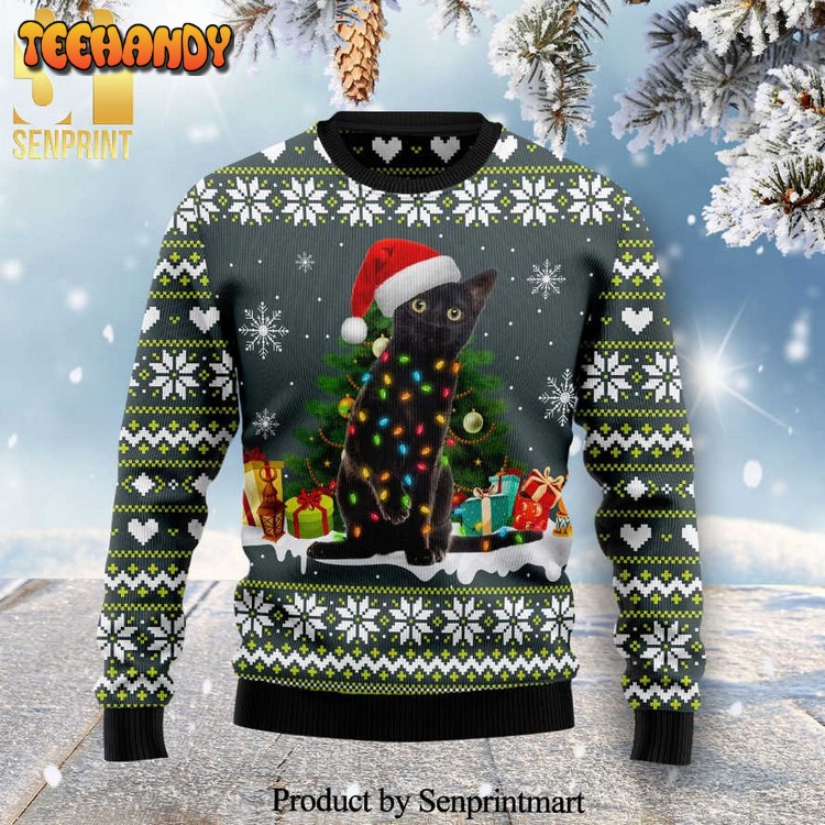 Black Cat Lightstring Premium Knitted Ugly Xmas Sweater