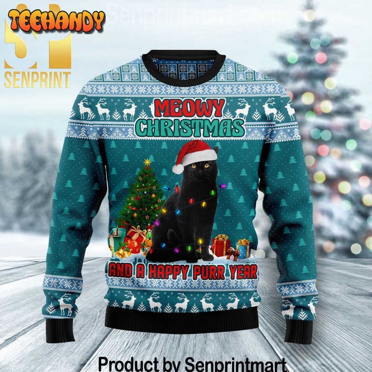 Black Cat Meomy Xmas And A Happy Purr Year Gift Ideas Sweater
