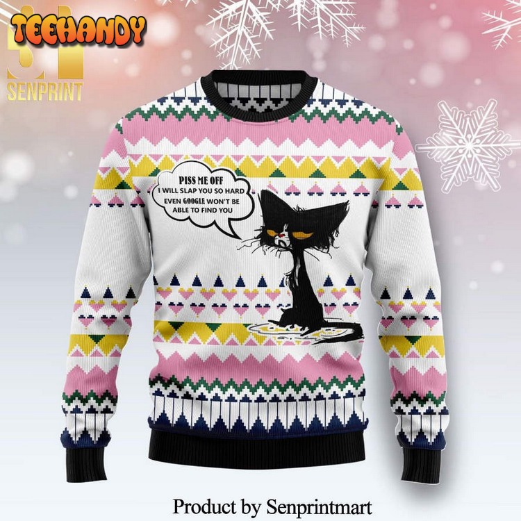 Black Cat Piss Me Off Knitted Ugly Xmas Sweater