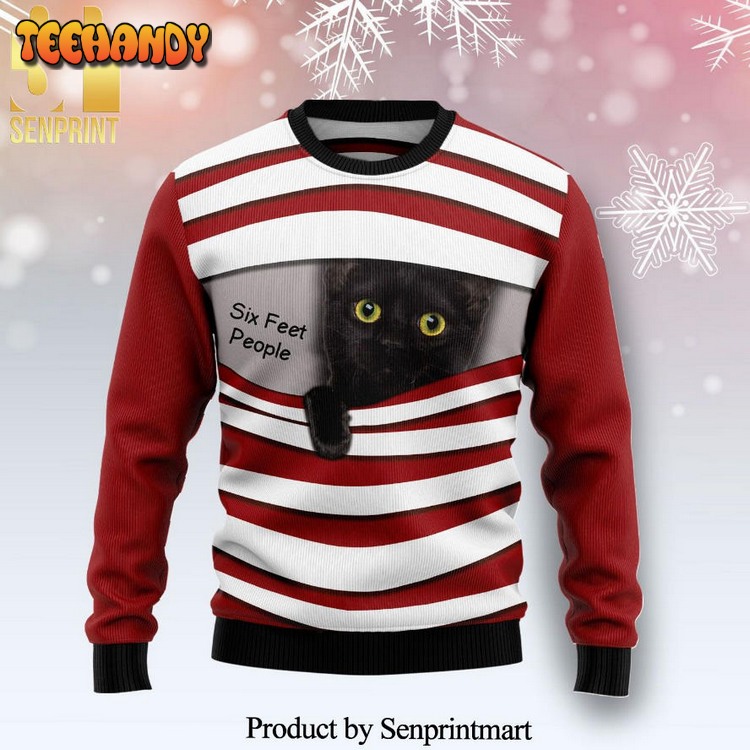 Black Cat Six Feet Knitted Ugly Xmas Sweater