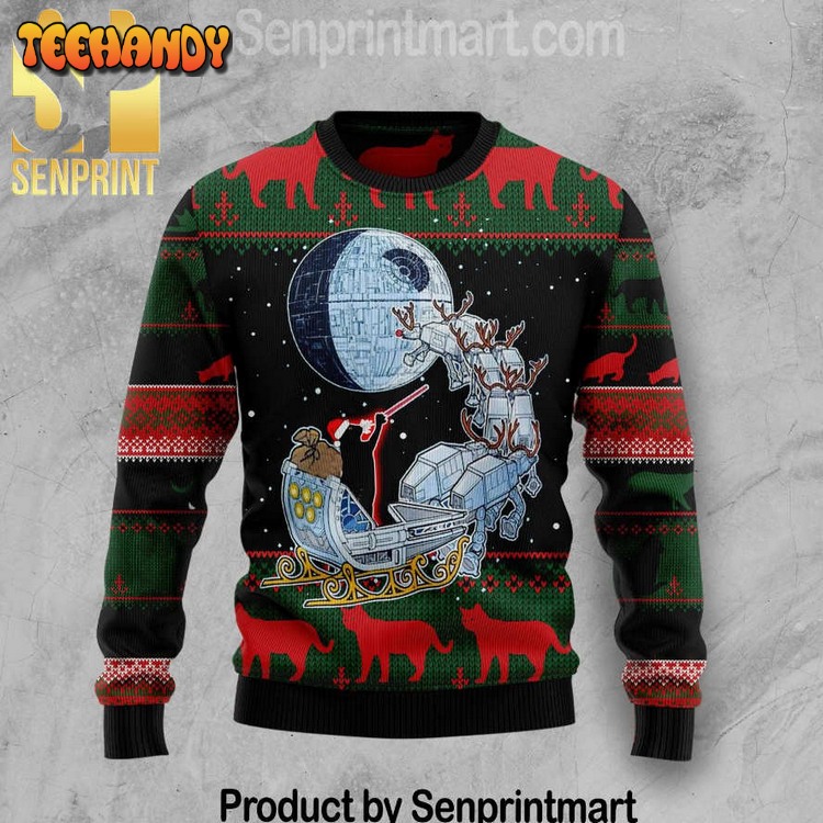 Black Cat Sleigh To Death Star Chirtmas Gifts Wool Ugly Xmas Sweater