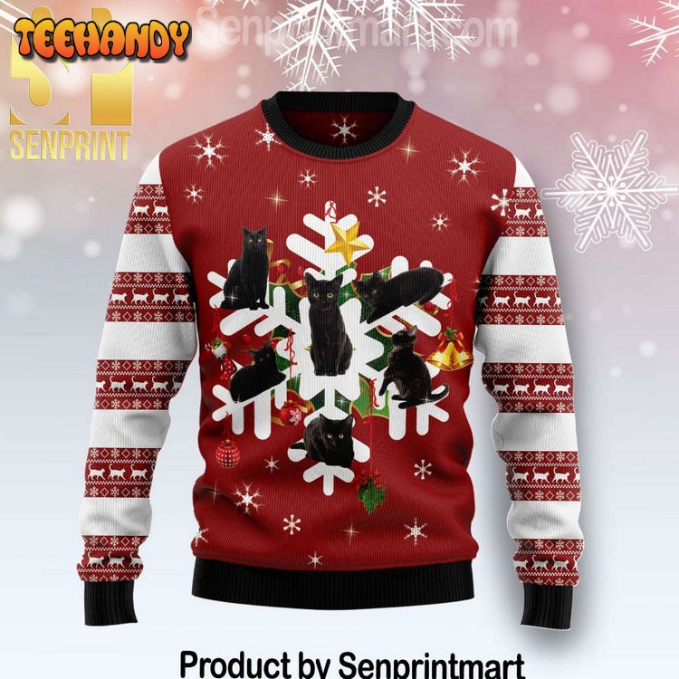 Black Cat Snowflake Full Printing Ugly Xmas Sweater