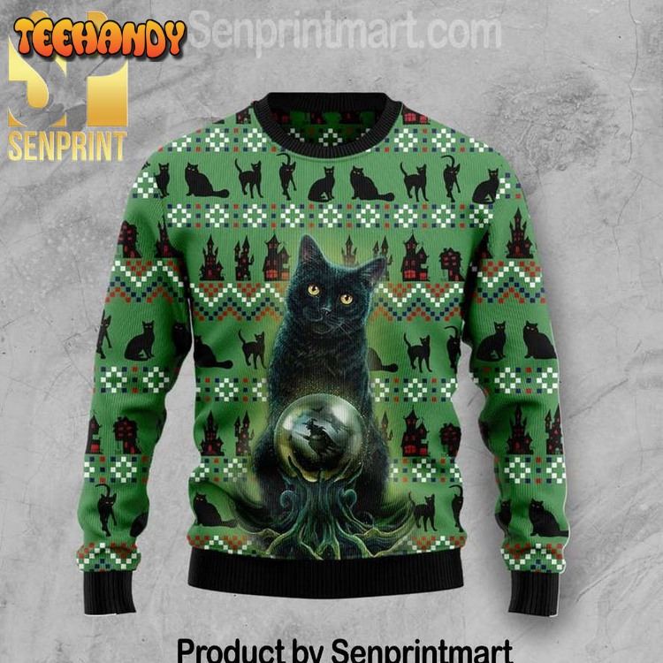 Black Cat Xmas Gifts Wool Knitted Ugly Xmas Sweater