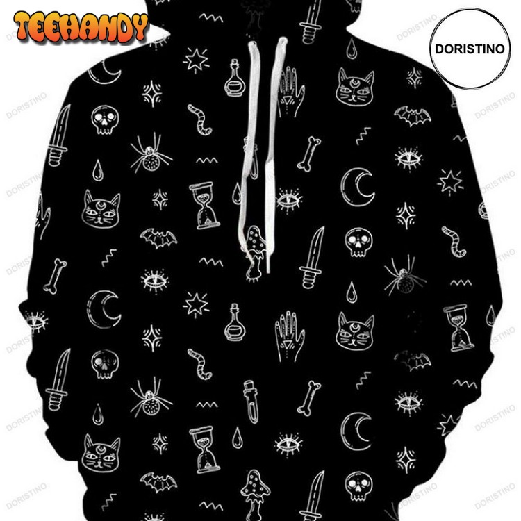 Black Pattern Witchcraft Doodle Pullover 3D Hoodie