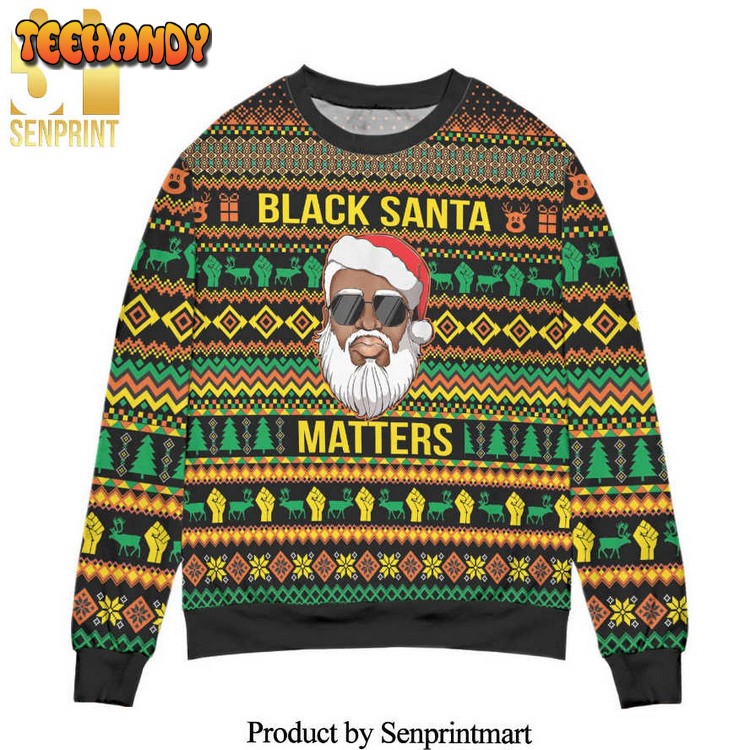 Black Santa Matters Knitted Ugly Xmas Sweater