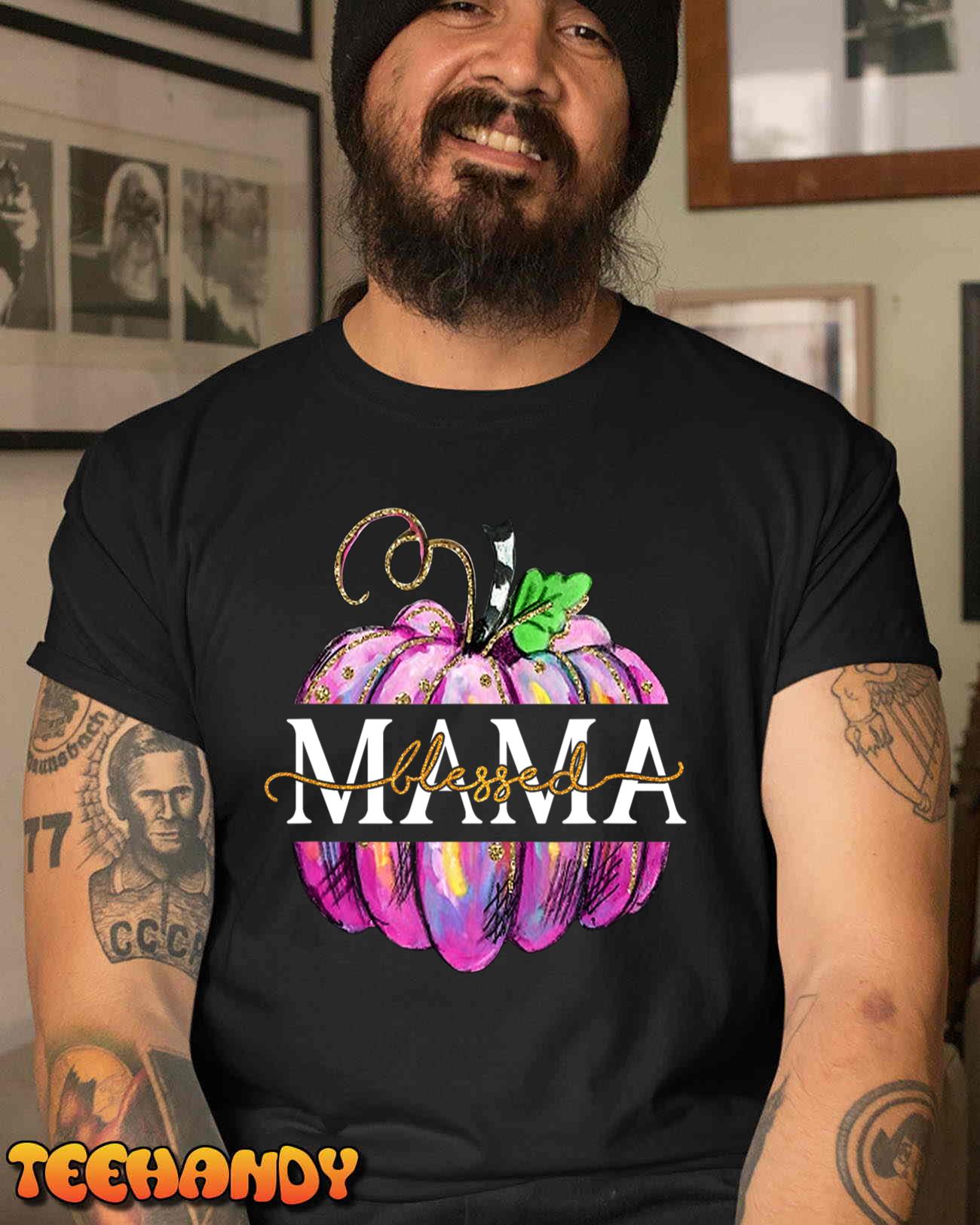 Blessed Mama Cute Pumpkin Art Mom Thanksgiving Halloween T-Shirt