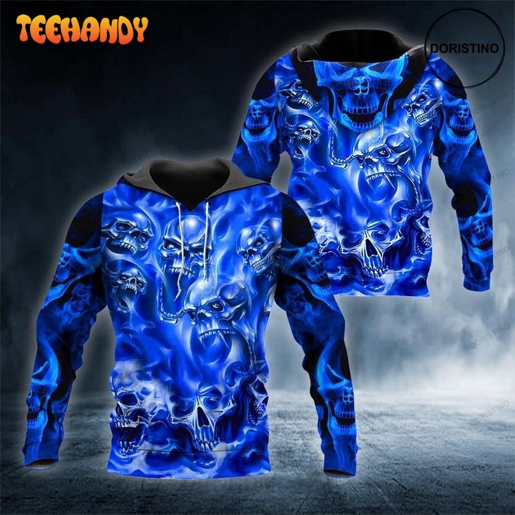 Blue Ghost Skull Ed S Awesome Pullover 3D Hoodie