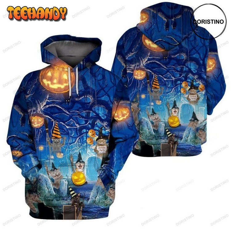 Blue Halloween Cat All-ed Limited Edition Pullover 3D Hoodie