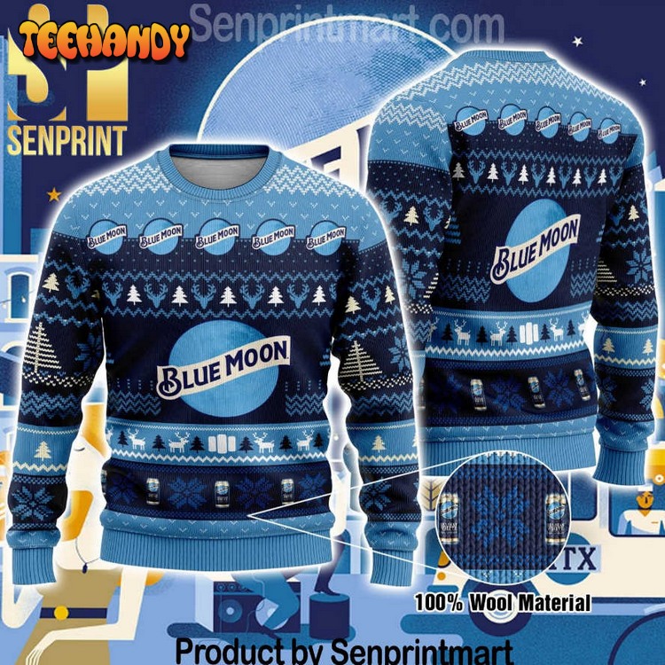 Blue Moon Beer Holiday Gifts Full Print Wool Knitted Ugly Xmas Sweater