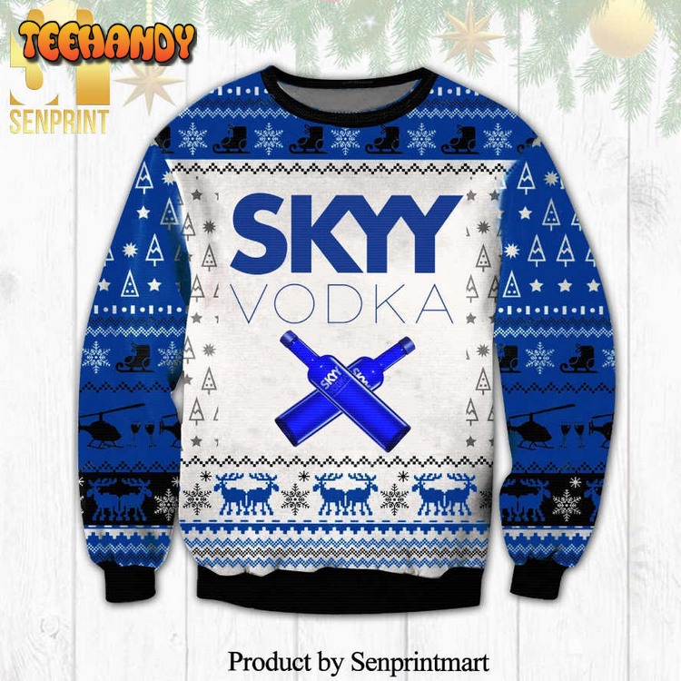 Blue Skyy Vodka Logo Reindeer Knitted Ugly Xmas Sweater