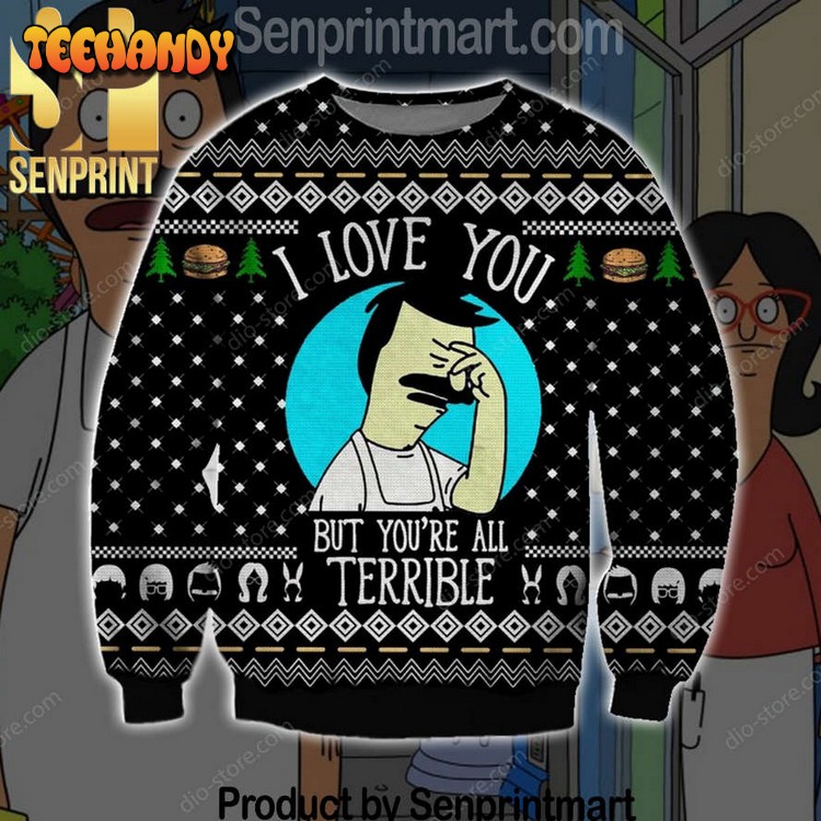 Bobs Burgers Xmas Time All Over Printed Knitted Ugly Xmas Sweater