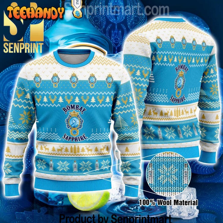 Bombay Sapphire Holiday Gifts Full Print Wool Knitted Ugly Xmas Sweater