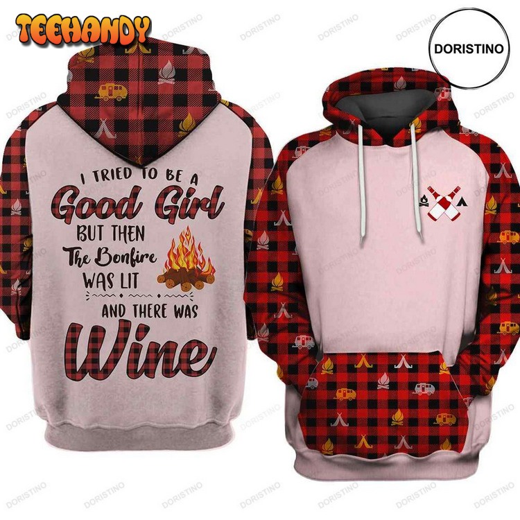 Bonfire Was Lit Wine Girl Camping All Over Print Pullover 3D Hoodie