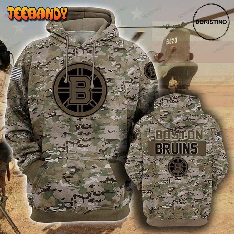 Boston Bruins Camouflage Veteran Cotton Awesome Pullover 3D Hoodie