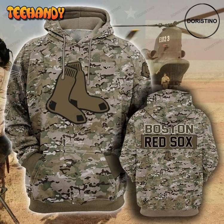 Boston Red Sox Camouflage Veteran Cotton Pullover 3D Hoodie