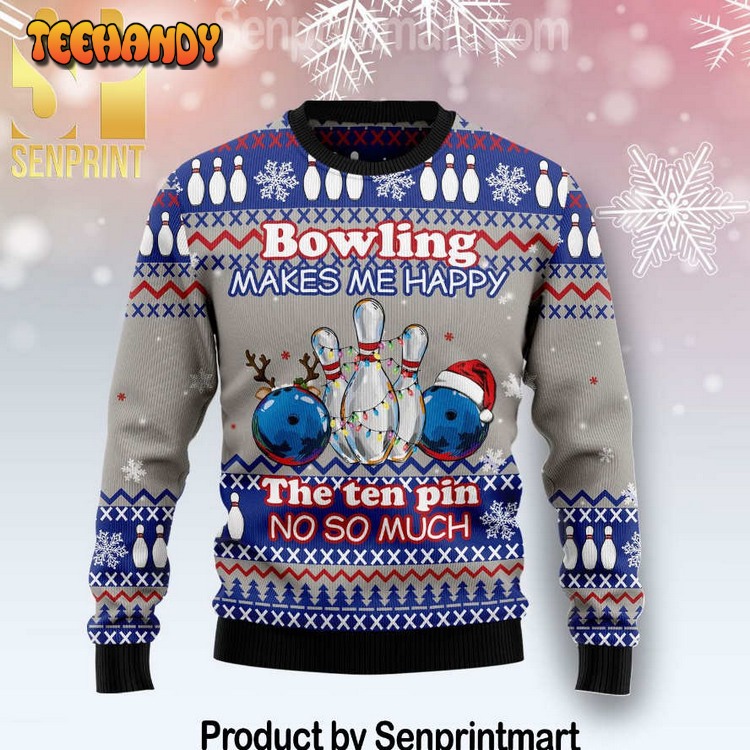 Bowling Merry Christmas All Over Print Wool Blend Ugly Xmas Sweater