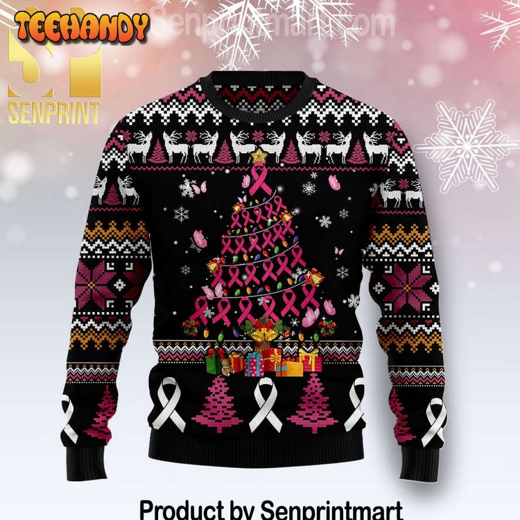 Breast Cancer Awareness Christmas Tree Holiday Time Ugly Xmas Sweater