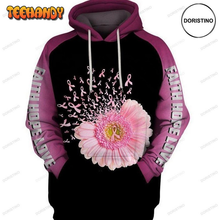 Breast Cancer Awareness Faith Hope Love Awesome Pullover 3D Hoodie