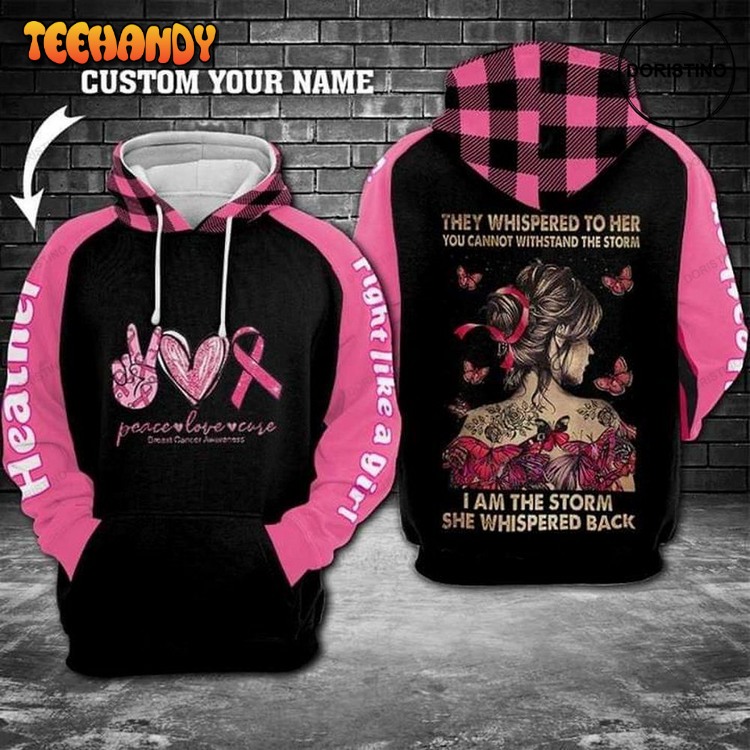 Breast Cancer Awareness Peace Love Full Ing Pullover 3D Hoodie