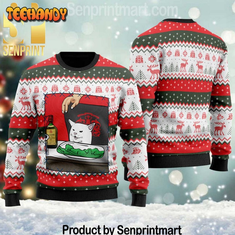 Buchanan’s Whisky Cat Meme Pattern Knit Ugly Xmas Sweater