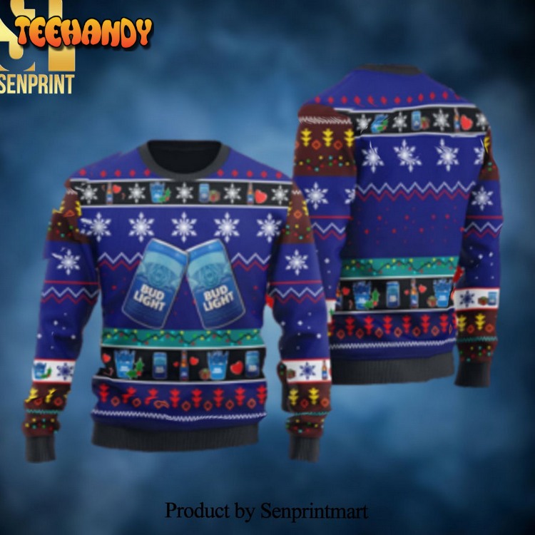 Bud Light Beer Snowflake Pattern Ugly Xmas Sweater