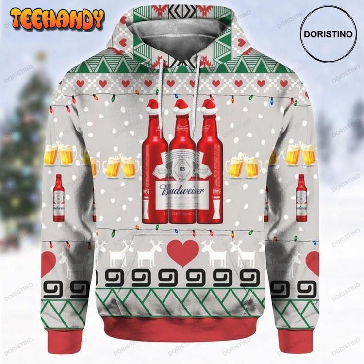 Budweiser Beer Red Bottles Christmas Pullover 3D Hoodie