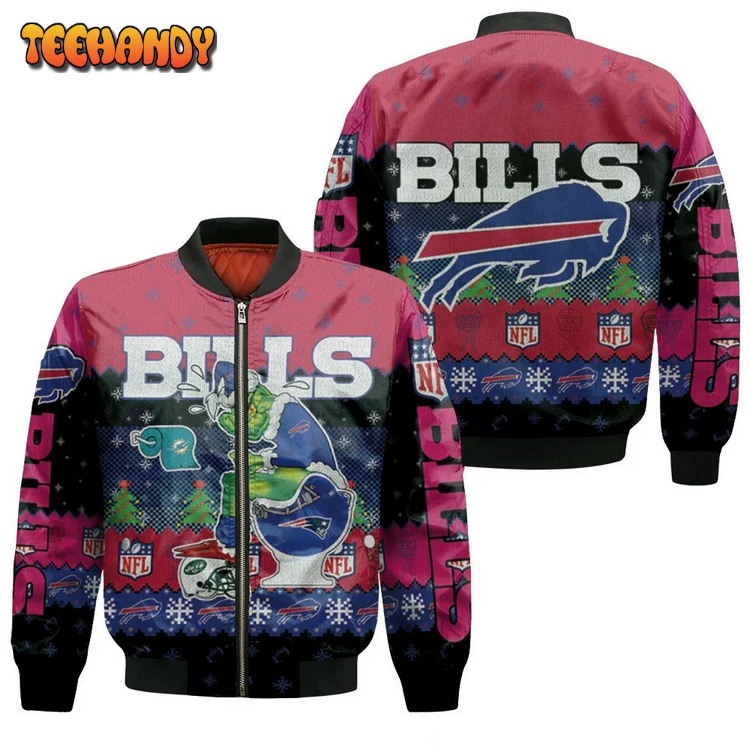 Buffalo Bills Christmas Grinch In Toilet Knitting Pattern 3d Bomber Jacket