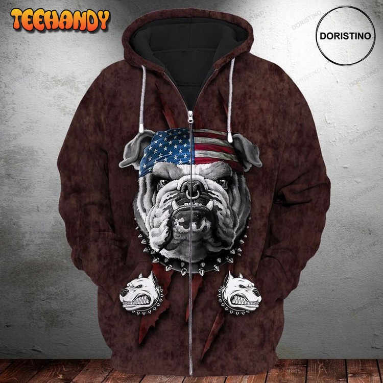 Bull Dog 4th Of July Independence Day Pullover 3D Hoodie