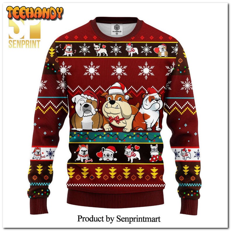 Bull Dog Cartoon Noel Knitted Ugly Xmas Sweater