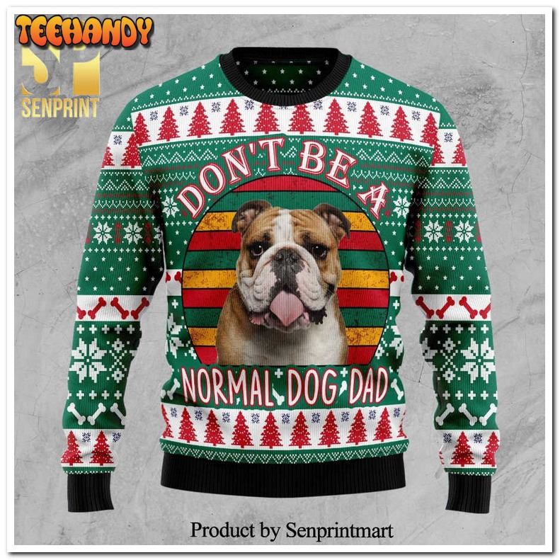 Bulldog Dog Dad Knitted Ugly Xmas Sweater