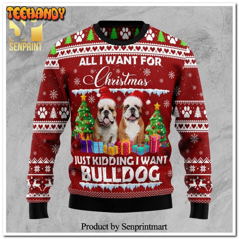 Bulldog Is All I Want For Xmas Knitted Ugly Xmas Sweater