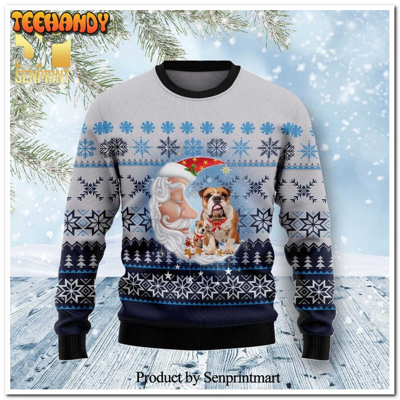 Bulldog Love Santa Moon Knitted Ugly Xmas Sweater