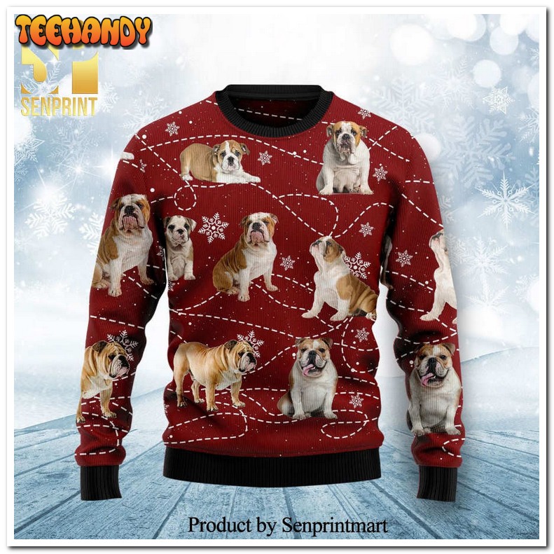 Bulldog Pattern Knitted Ugly Xmas Sweater