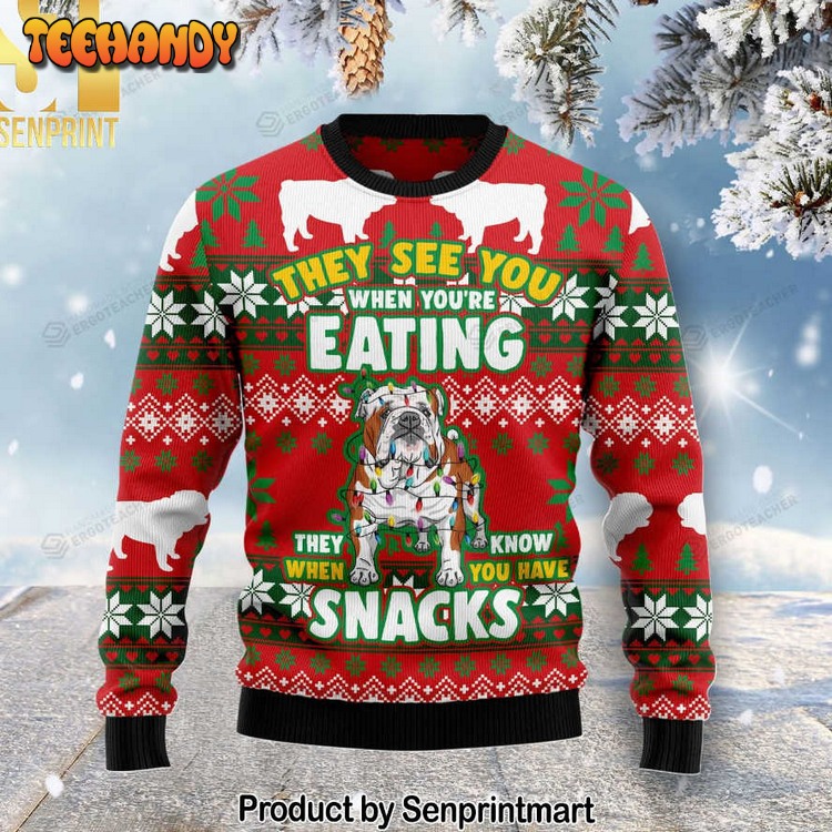 Bulldog Snacks Christmas Light Dog Lover For Ugly Xmas Sweater