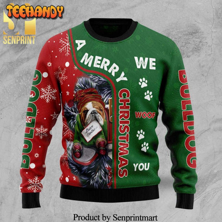 Bulldog We Woof You Knitted Ugly Xmas Sweater