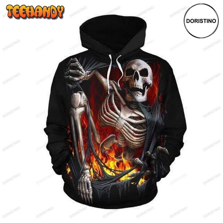 Burning Skeleton Saving His Life Black Awesome Pullover 3D Hoodie