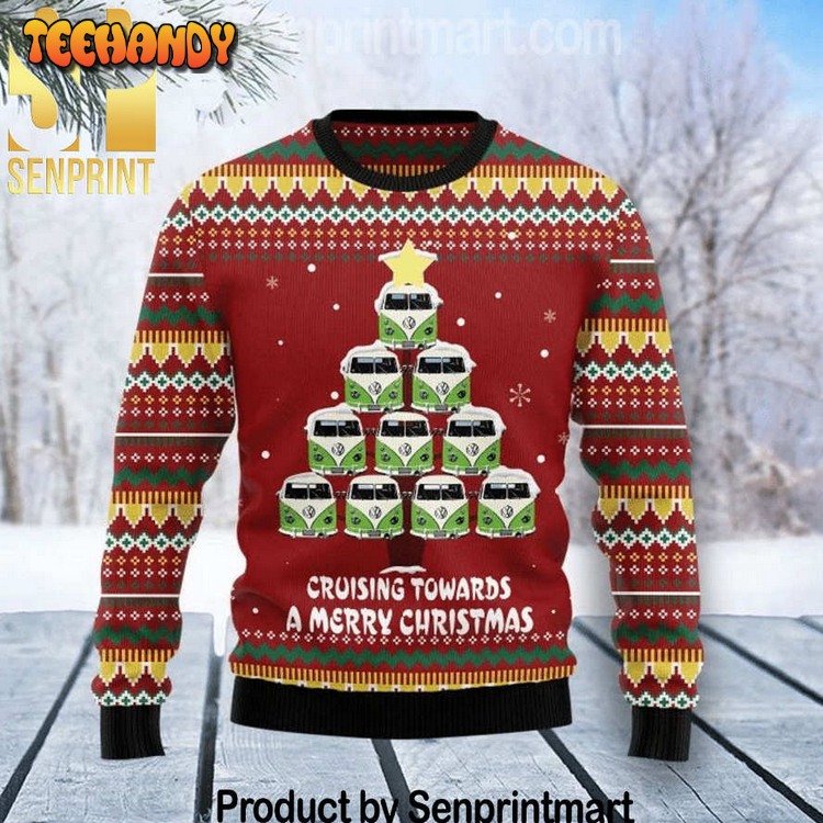 Bus Tree Merry Christmas Xmas Gifts Full Printed Wool Ugly Xmas Sweater