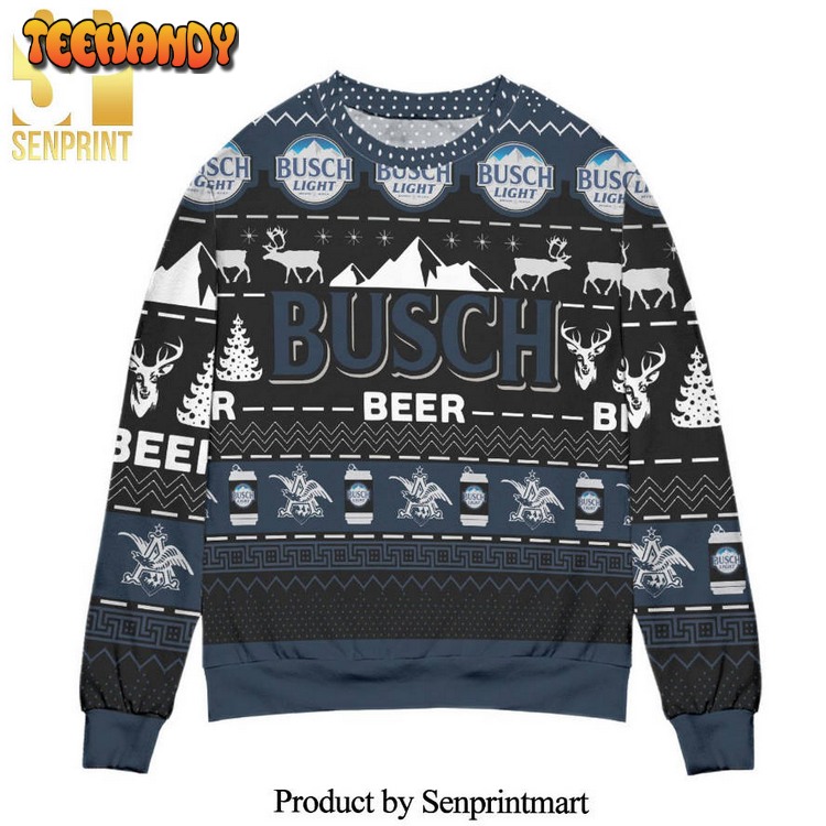 Busch Beer Reindeer Pattern Knitted Ugly Xmas Sweater