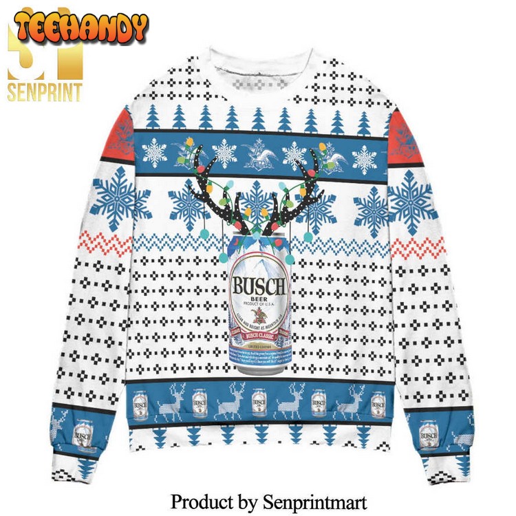 Busch Beer Reindeer Snowflake Pattern Knitted Ugly Xmas Sweater