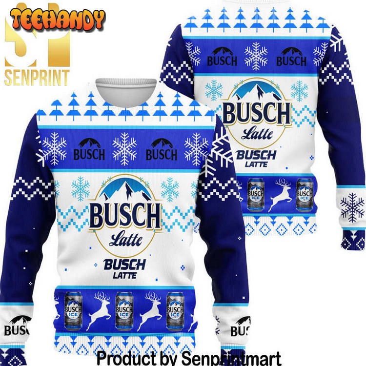 Busch Latte Beer Holiday Gifts Full Print Wool Knitted Ugly Xmas Sweater