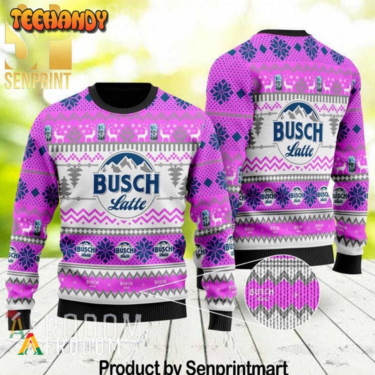Busch Latte Chirtmas Gifts Full Printing Wool Knitted Ugly Xmas Sweater