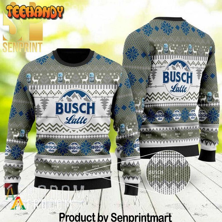 Busch Latte Holiday Time All Over Print Knitting Pattern Ugly Xmas Sweater