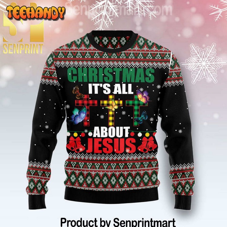 Butterfly All About Jesus Holiday Time All Over Print Ugly Xmas Sweater